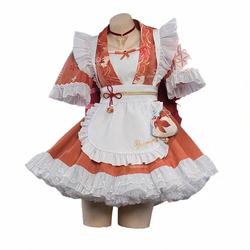 Stokta Uwowo Yoimiya Cosplay Maid Costume S-3XL Genshin Etki Fanart Cosplay Yoimiya Cosplay Yoimiya Maid Dr Halen cos R11U#