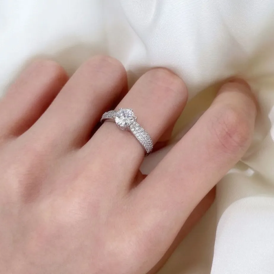 anello con diamante trasparente 1CT argento sterling 925 5A zirconi cubici principessa con anello per donna fedi nuziali fidanzamento moda Lux275D