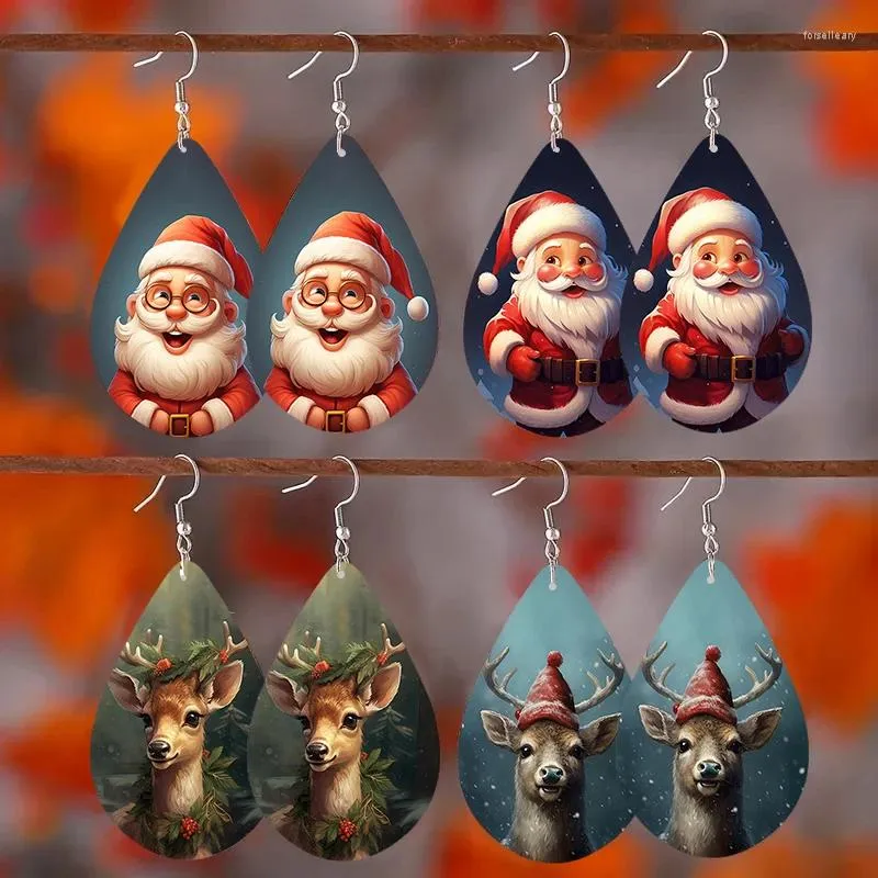 Kolczyki Dangle 1Pair Cartoon Christmas Teardrop Śliczne Święty Mikołaj Elks Women Drewniana biżuteria dla dziewcząt 2024 ROKU Prezenty