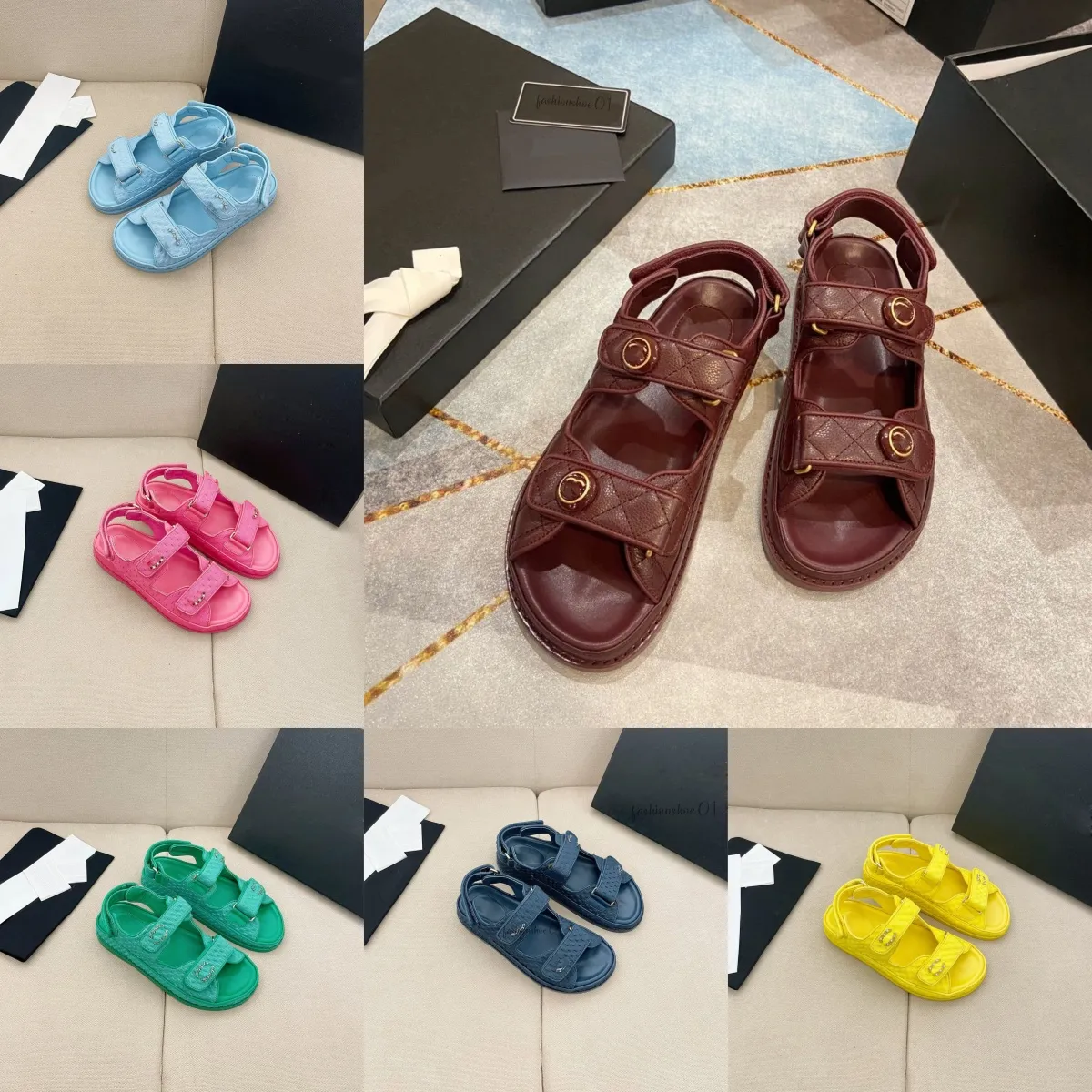 Designer-Sandale, Plateau-Sandalen, Damen, lässige Hausschuhe, Schuhe, dicker Boden, Sommer, flacher Absatz, Hakenschlaufe, lässige Strandschnalle, echtes Leder, Top-Qualität 10A mit Box