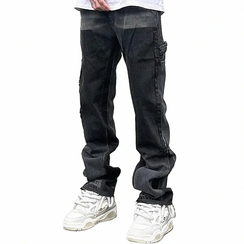 Casual Street Patchwork Ripped Straight Denim Jeans Casual Street Patchwork Ripped Straight Denim Jeans