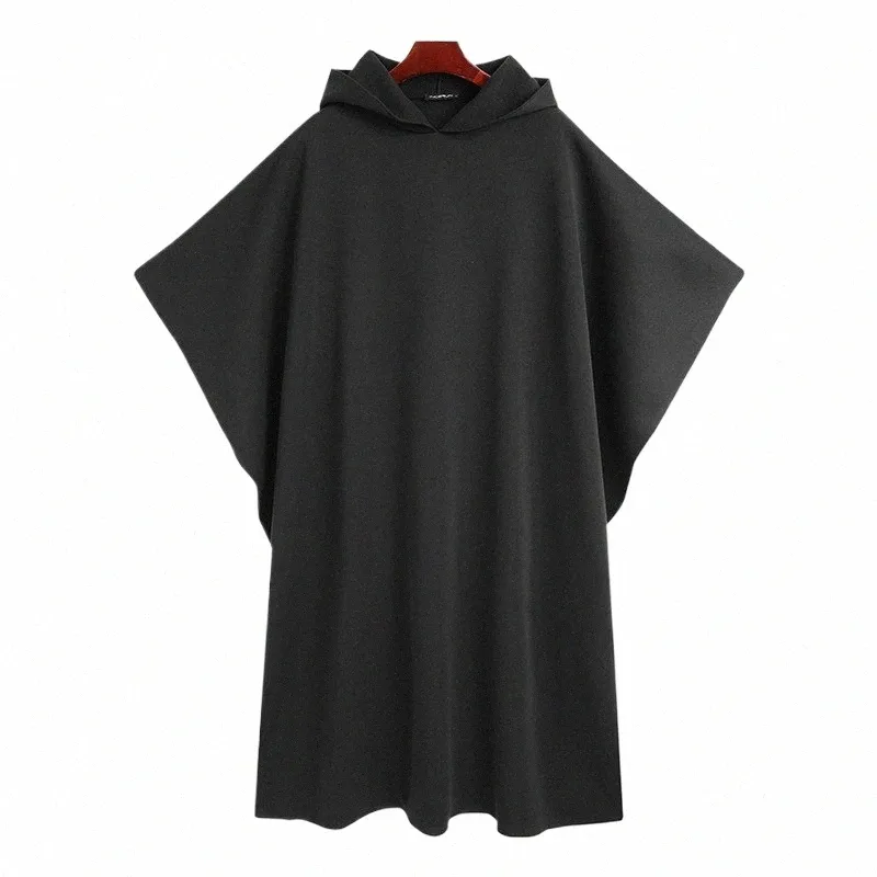 Stylish Men Cloak Coats Cape Cape Solid Loose 2023 Streetwear Punk Style Windproof Men LG Chic Chic PCHO inderun e9ur##