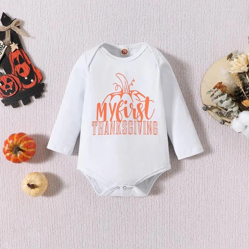 Kleidungssets Baby Jungen Mädchen Mein 1. Thanksgiving-Outfits Truthahn-Cartoon-Muster Strampler Body Hosen Hut 3-teiliges Herbstkleidungsset