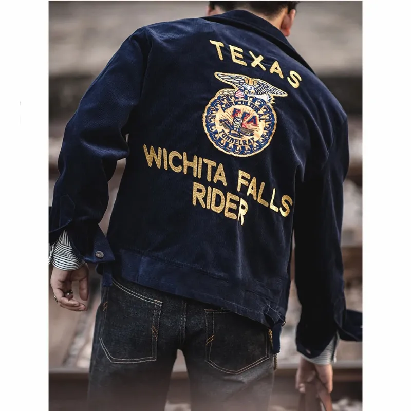 Embroidered Bomber Jacket Mens Vintage Corduroy Mechanic