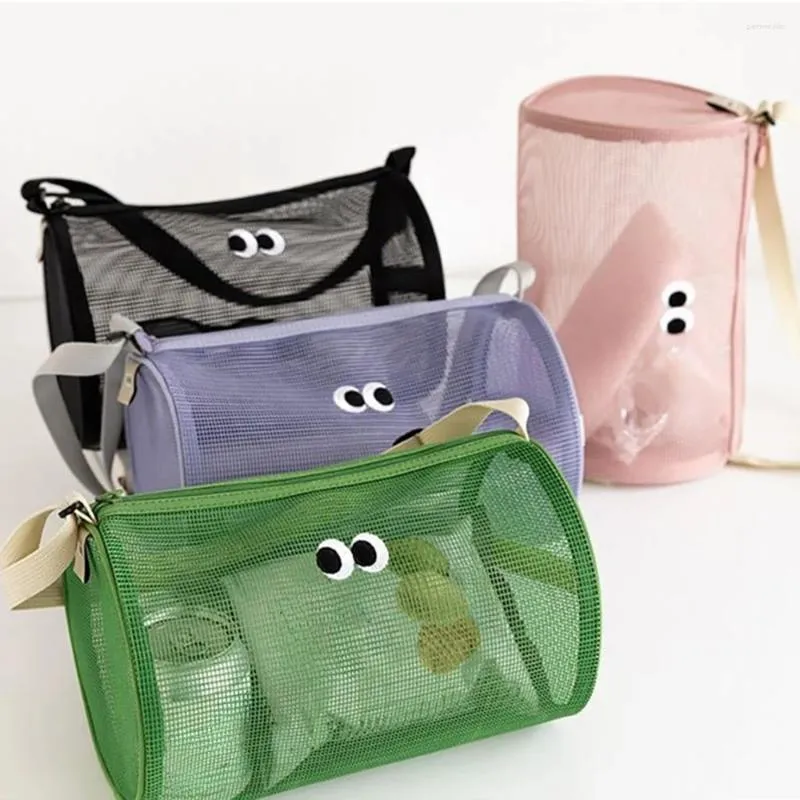 Storage Bags Candy Color Mesh Makeup Pouch Cute Big Eyes Cosmetic Zipper Bag Portable Case Toiletry