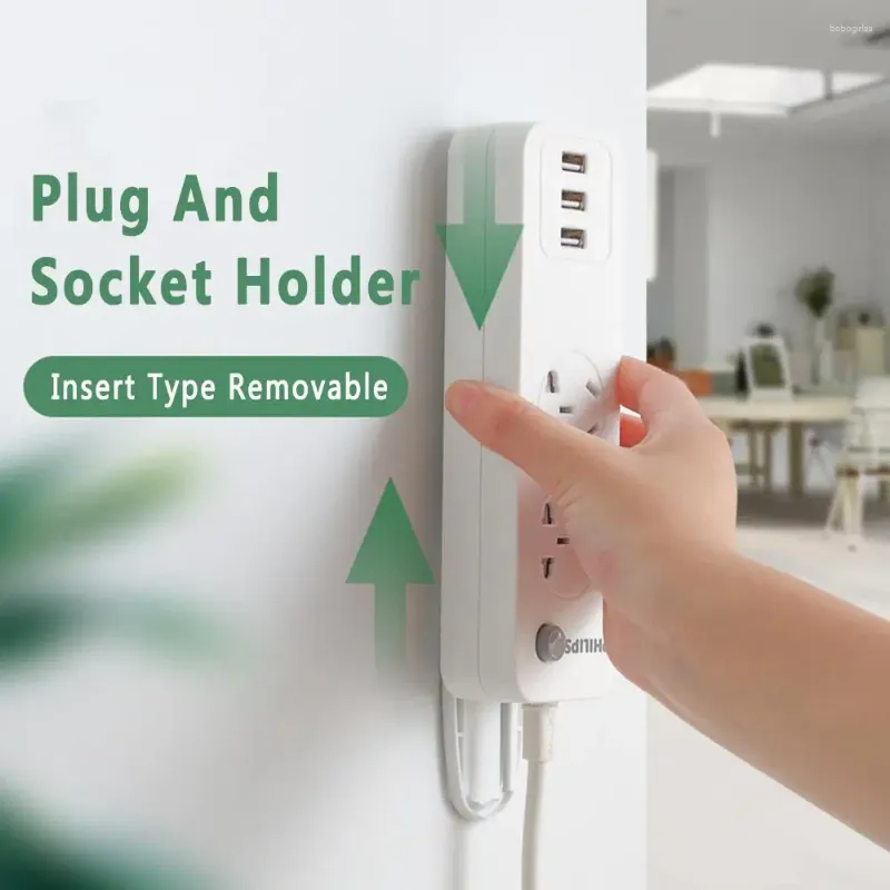 Kitchen Storage Punch-free Plug Fixer Self-Adhesive Socket Rack Household Order-free Wall-mounted Board Holder Power Strip Bracket