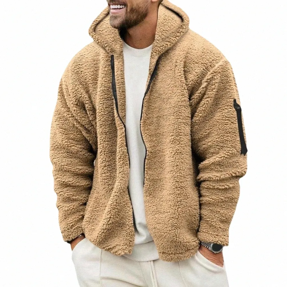 2024 Autumn Winter Casual Loose Fleece Jackets for Men Fluffy Coats Vintage Zipper Hooded Jacket Mens Thick Warm Coat Streetwear p4c0#