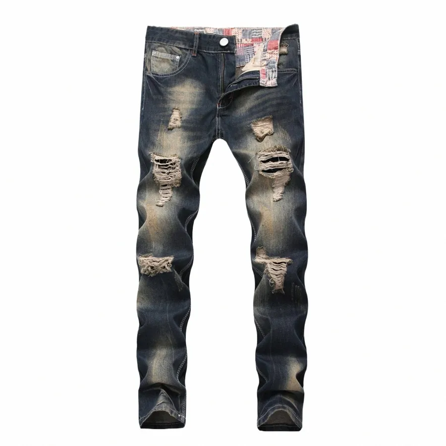 Mens inverno jeans hip hop rock uomo pant abiti firmati 2018 pantal jean homme Distred strappato denim biker jeans masculino m0z1 #