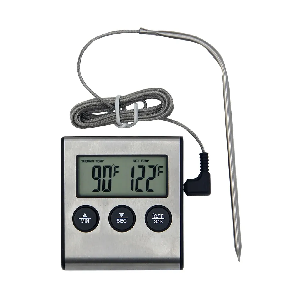 Gauges LCD Digital BBQ Grill Food Thermometer 0~250°C Food Cooking Thermometer Food Temperature Gauge with Alarm Timer