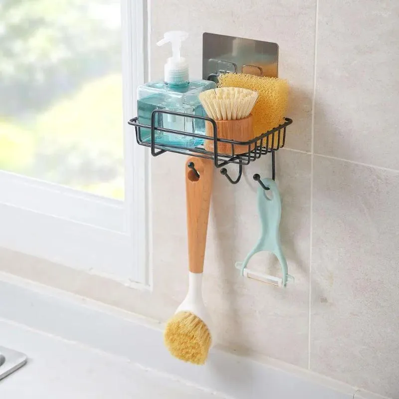 Hooks Wall Organizer Kitchen Hanging Sponge Rag Holder Draining Rack Bathroom Puch Free Soap