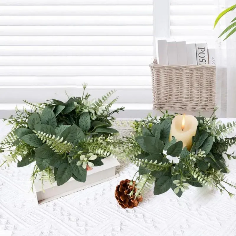 Anneau de bougie décoratif de Table de fête, fleurs, fausses feuilles d'eucalyptus, ensemble de guirlande pour mariage à domicile