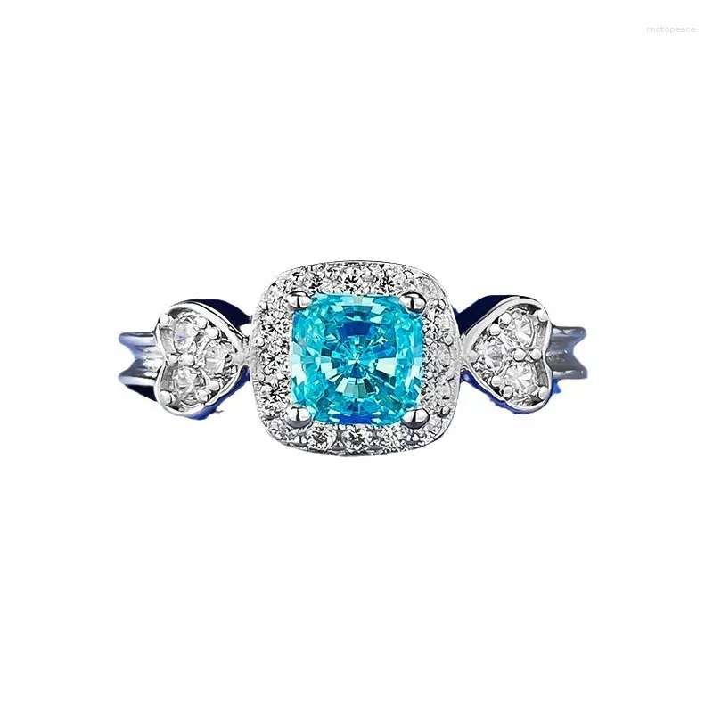 Anéis de cluster Springlady 925 prata esterlina 5 mm laboratório safira paraiba turmalina anel de pedra preciosa para mulheres casamento jóias finas