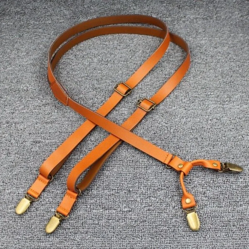 Bretelles en cuir véritable pour hommes, largeur 1 à 7, quatre clips, brace300S