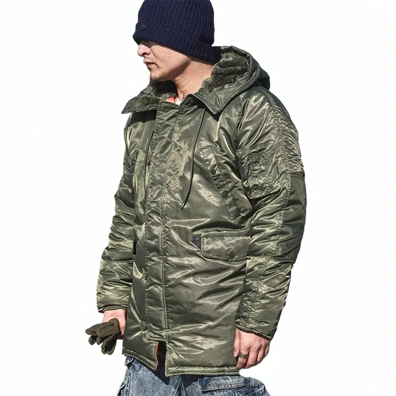 Mannen Parka Militair Uniform Piloot Cott Gewatteerde Jas Winterjas Met Capuchon Verdikte Mid-Lg Jassen Mannen Casual Vest tops I6Ct #