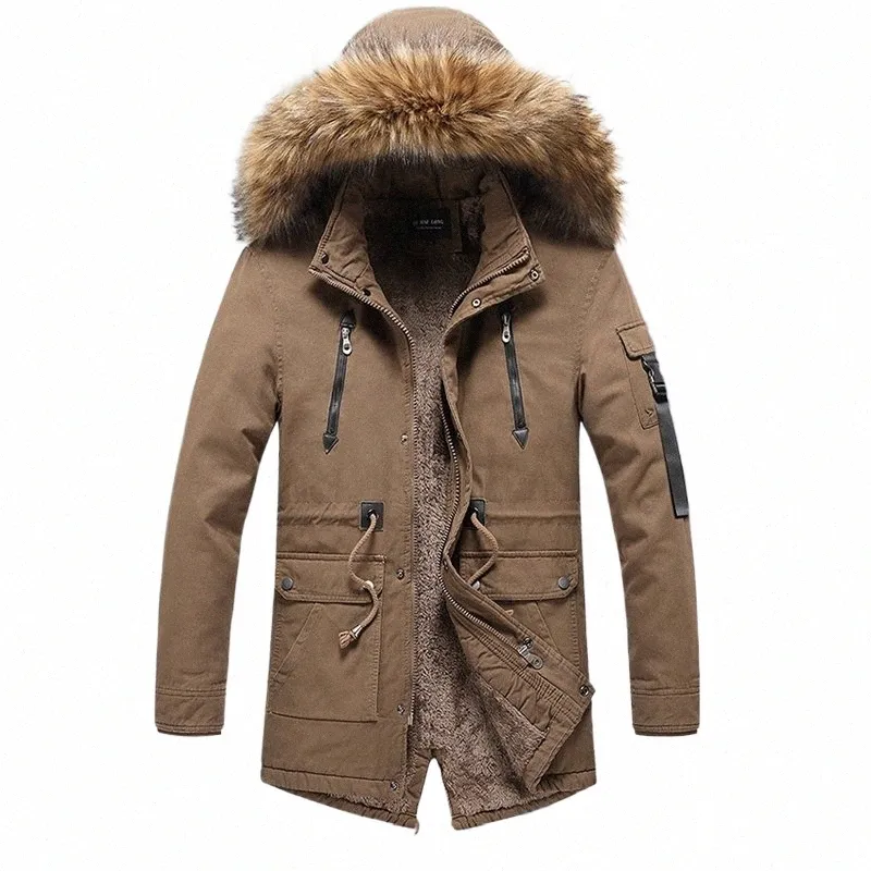 Inverno Parkas Jaqueta Homens Fi Com Capuz Gola De Pele Blusão Outerwear Casual Mid-lg Lã Forro Manter Quente Mens Jaquetas Casacos g6eU #