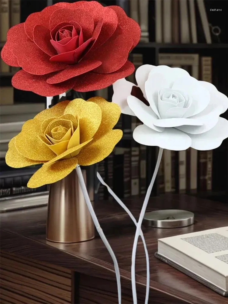 Decorative Flowers 30cm Bright Gold PE Rose Artificial Luxury Home Decor Pographic Props Easter Decorations Party Supplies Fake