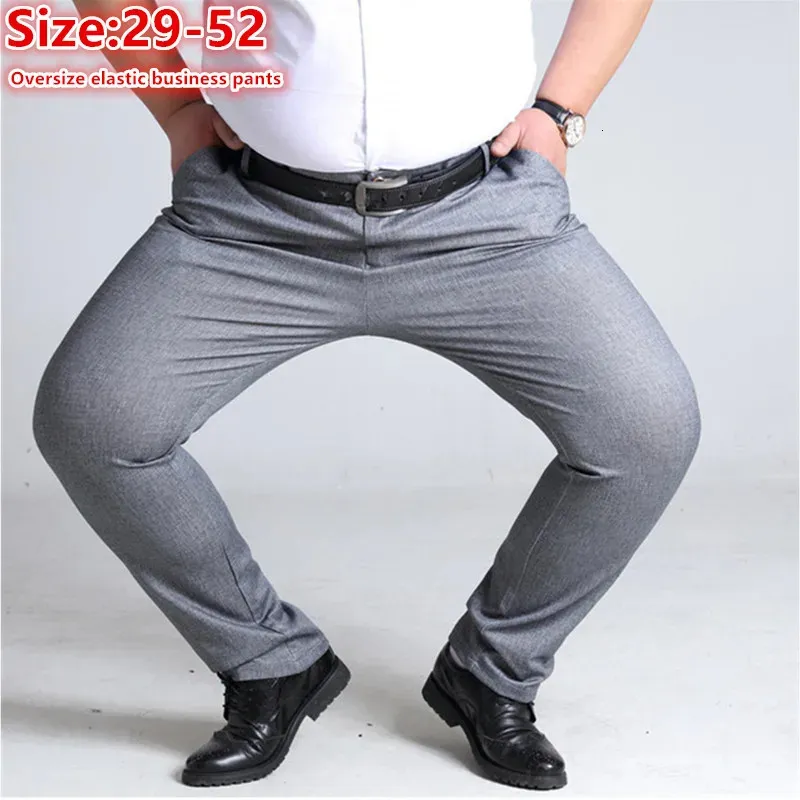Oversized man zakelijke rechte broek hoog uitgerekt grote maten 52 50 48 kantoor zwart blauw grijs formele pakbroek 240308
