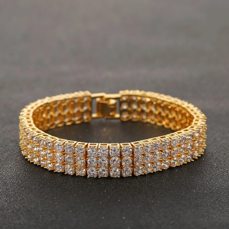 Who Hip Hop 3 Row Tennis Chain Gold Silver Cubic Zirconia Iced Out CZ Stones Pulseira246I