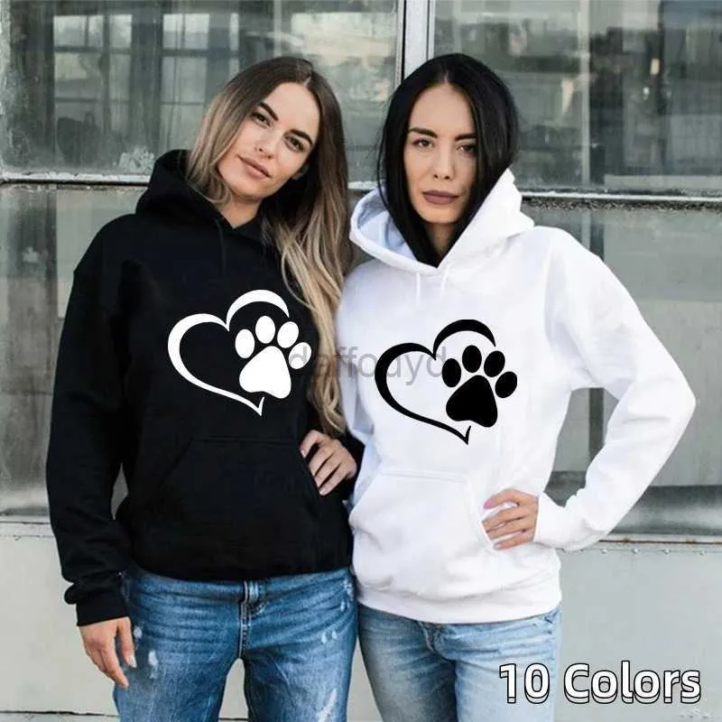 Women's Hoodies Sweatshirts New Cute Dog Paw and Heart Shape Print Women Casual Long Sleeve Autumn Winter Pullovers Plus Size 24328