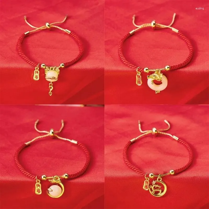 Link pulseiras cor vermelha estilo chinês artesanal frisado dragão em forma de pulseira para mulheres meninas criativo metal geométrico