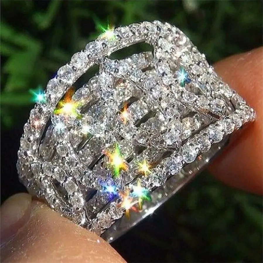 Espumante jóias de luxo 925 prata esterlina pavimentar safira branca popular cz diamante pedras preciosas promessa feminino anel de banda de casamento para 253d