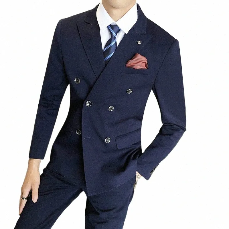 Vestes + gilet + pantalon 2023 Nouveau style mâle printemps haute qualité Busin Blazers / Hommes Slim Fit Pure Cott Trois pièces Costume Manteau 29Px #