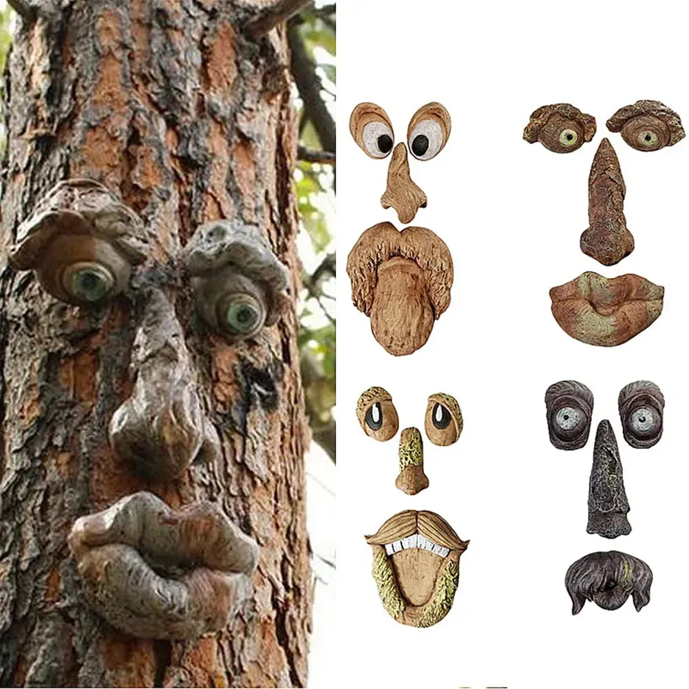 Esculturas Decoración De Caras De Árboles Al Aire Libre, Estatuas Al Aire Libre Anciano Árbol Hugger Corteza Decoración De Cara De Fantasma Arte Divertido De Patio, Decoraciones De Árboles Al Aire Libre