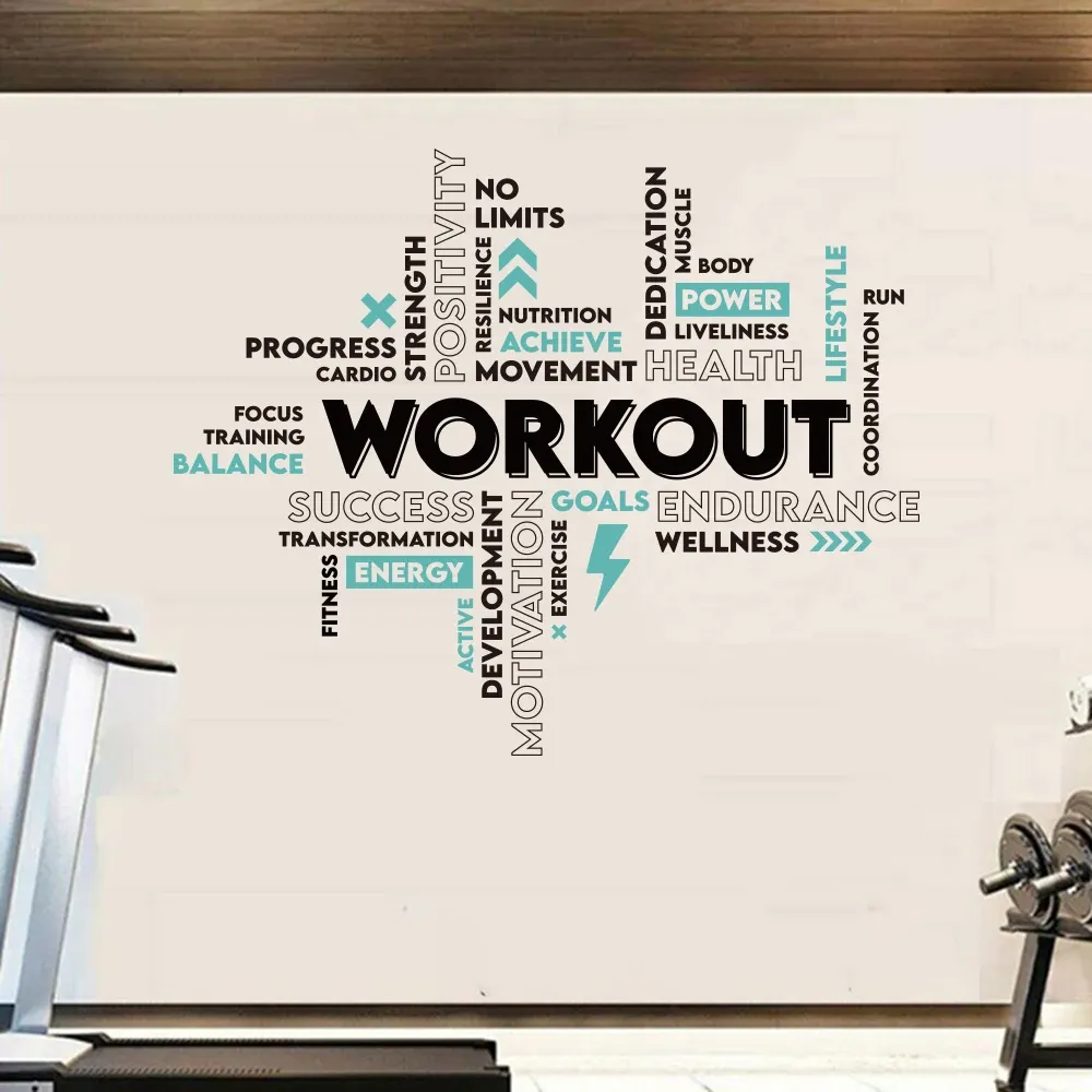 Klistermärken träning gym motiverande vägg klistermärke inspirerande ord gym fitness collage framgång hälsa vägg dekal vinyldekor