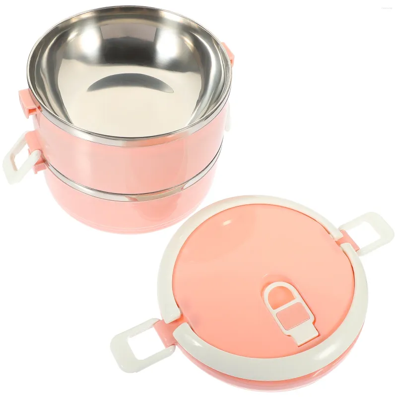 Abendessen doppelte Schicht isolierte Lunchbox -Behälter Hülle Metall mit Deckel bequemer Halter Reise Kieselgel Outdoor Bento