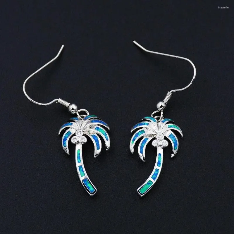 Boucles d'oreilles pendantes Noble palmier bleu opale boucle d'oreille bijoux pour dame