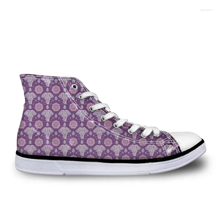 Casual Shoes Elephant With Datura Flower Printing Vulcanize Platform For Ladies High Top Canvas Women Breathables Sneakers