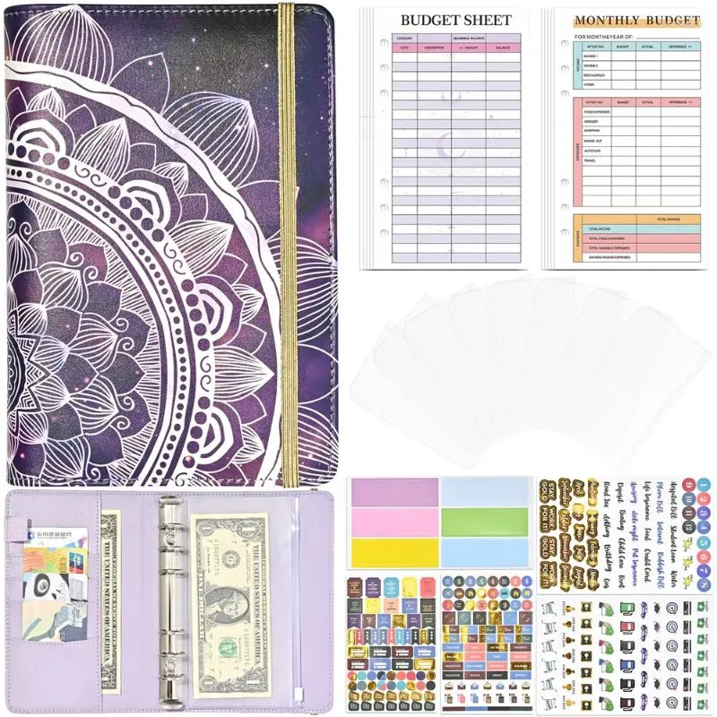 Classeur à motif Mandala A6, cahier à feuilles mobiles, planificateur quotidien, argent, argent, livre à main financier, fournitures de bureau
