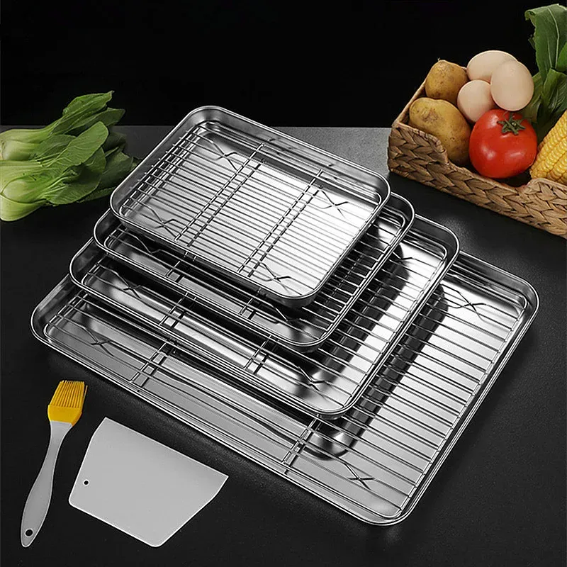 Organizers Kitchen Food Storage Tray Stainless Steel Serving Plates BBQ Steamed Spices Buffet Dishes Household Organizers Utensils