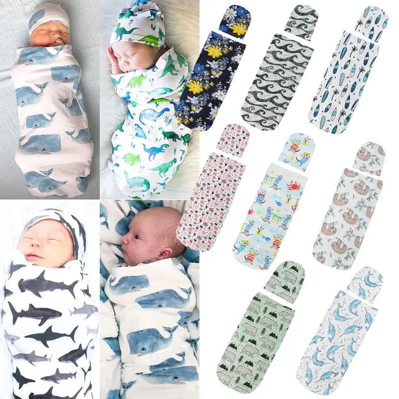 Dekens geboren baby schattige Swaddled deken slapende katoenen tabby wrap hoed anime 2 stuks casual accessoires