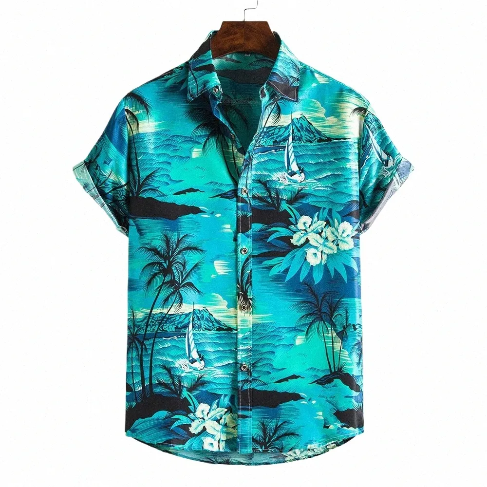 Camisa havaiana masculina cocut casual colorida floral impressa Fi Vacati Beachwear streetwear manga curta plus size X7TB #