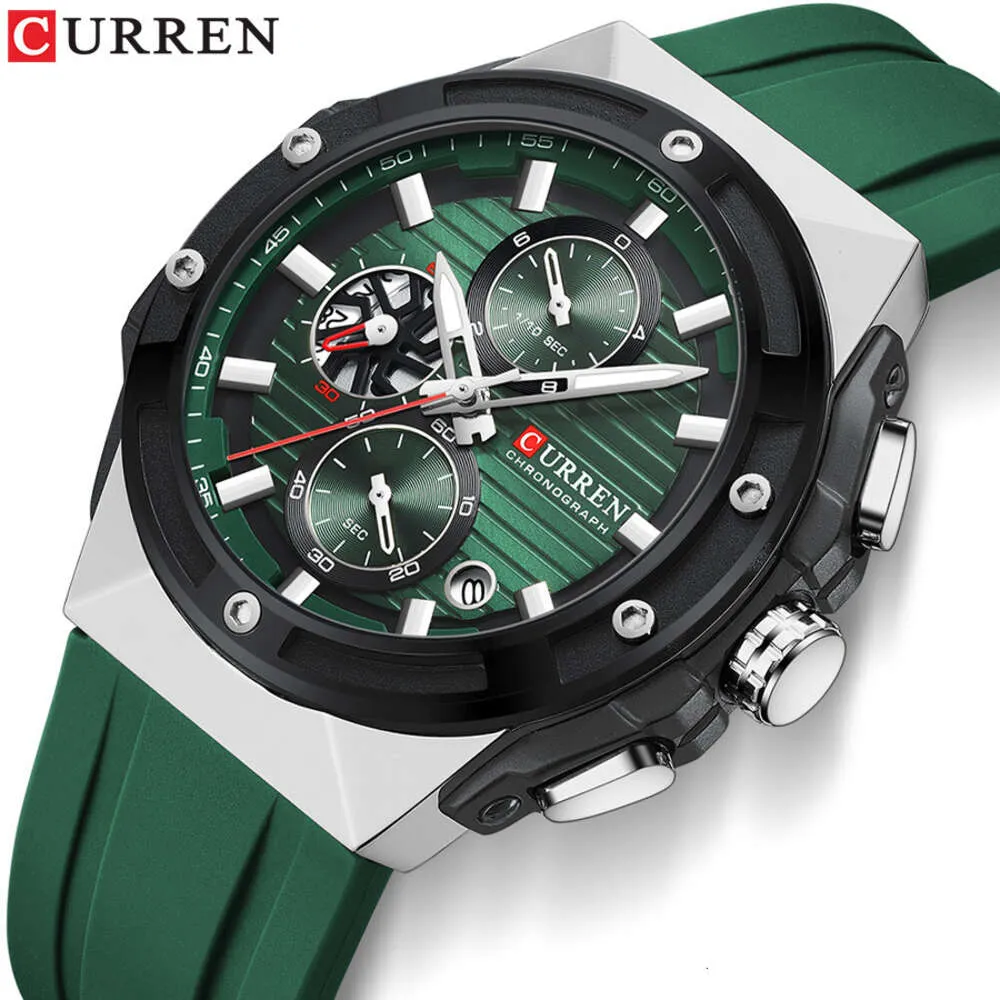 CURREN 8462: Sport Chronograph Watch - Silicone Band, Calendar