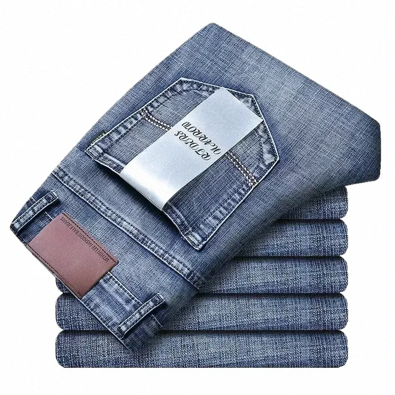 herr jeans avslappnad rak stretch fi klassisk blå svart arbete denim byxor manliga varumärke kläder storlek 28-40 26 am#