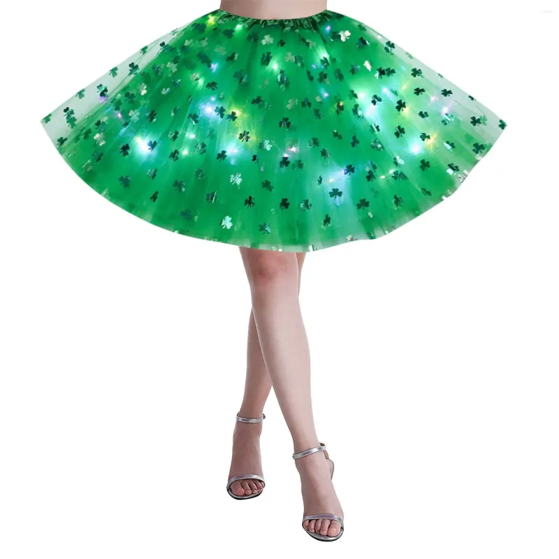 Kjolar sexiga kvinnor St Patricks Day Green ledde tyll tutu halv kjol karneval outfit mardi gras fest flickor faldas y2k dräkt