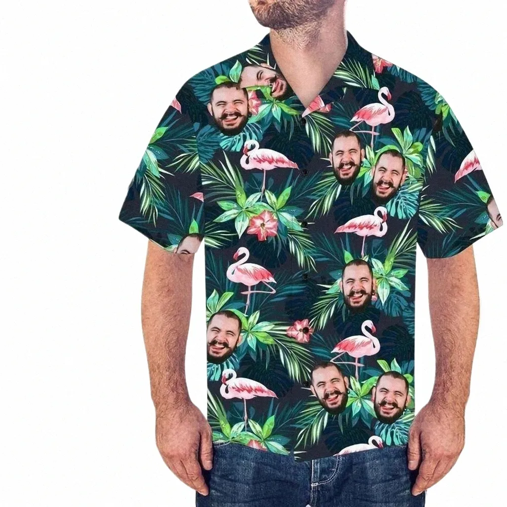 Verão Sexy Persalized Foto Camisa Facial Para Homens Floral Manga Curta Hawaiian Cocut Beach Party Casual Roupas Importadas R39X #