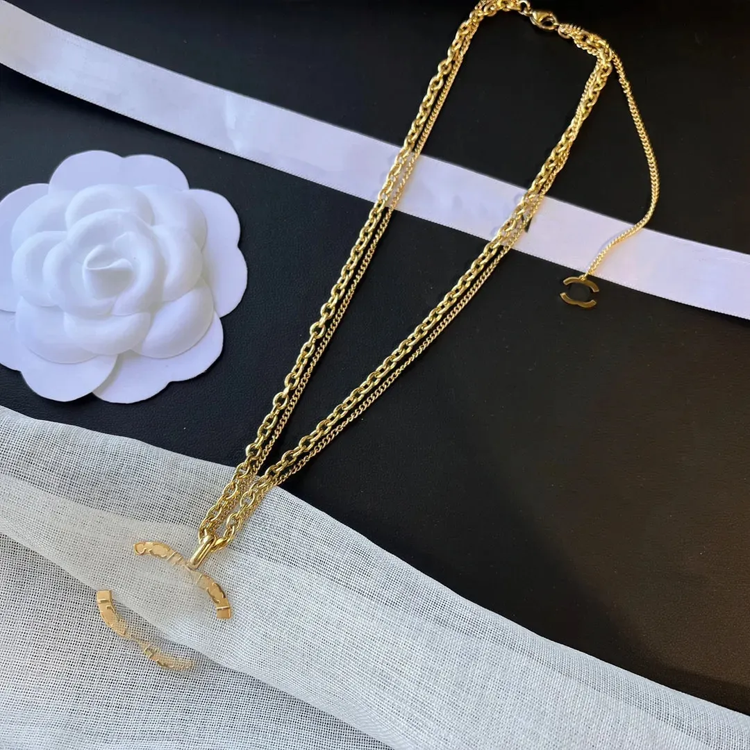 Fashion Designer Jewelry Luxury Brand Pendants Necklaces Double Layer Gold Plated Stainless Steel Letter Choker Pendant Necklace Chain Jewelry Accessories Gifts