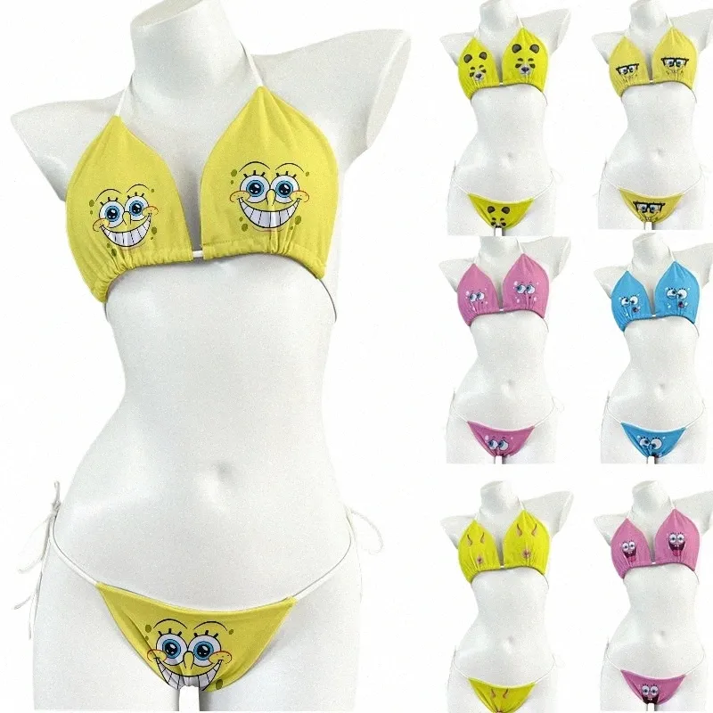 women Fun Print 2 Piece Bikini Set Cute Fi Push Up Detachable Breast Pad Bikinis Swimsuit Women Swimwear Beachwear 2022 R1em#