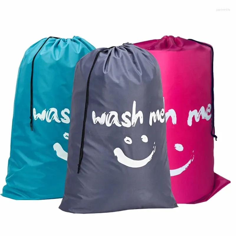 Tvättpåsar Smile Shape Nylon Bag Travel Storage Pouch Machine Washable Dirty Clothes Organizer Wash Drawstring "Wash Me"