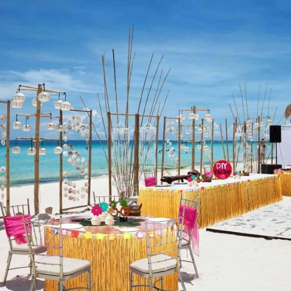 Pflanzen und hawaiianische Strandblumen, DIY-Tisch, tropische Hochzeit, Party, Heimdekoration, Tischrock