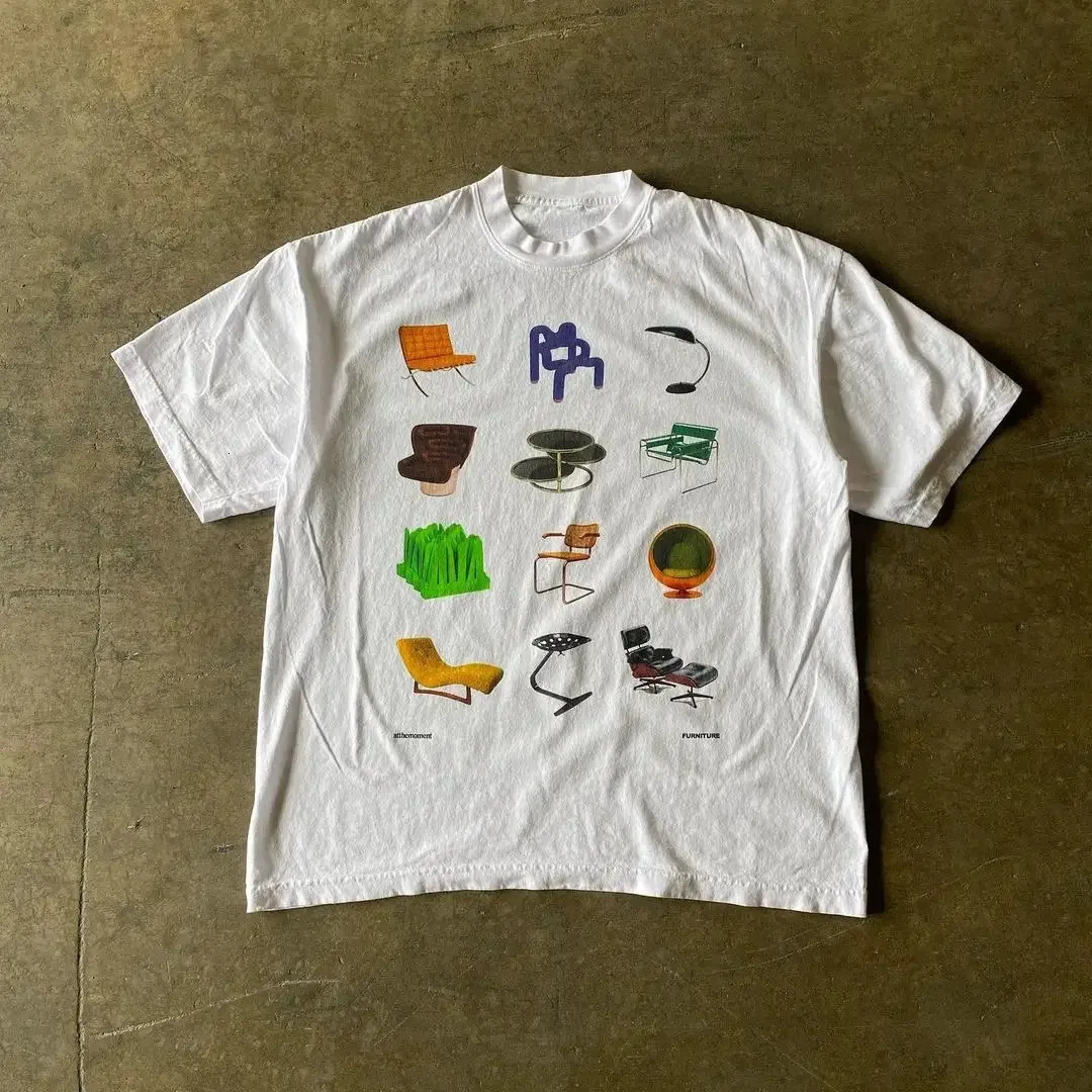 Retro medeltida stolmönster tryckt tshirt överdimensionerad topp harajuku lös montering kortärmad t -shirt kvinnor 240328