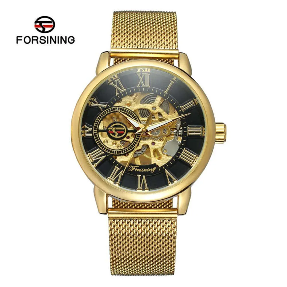 Forsining/Fuxini Men's Stain Stael Business Pół automatyczny mechaniczny obserwowanie ręczne Watch A099
