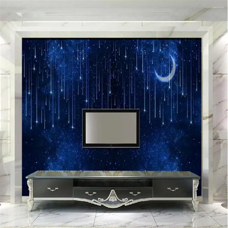 Tapety Milofi meteor prysznic Moon Night Sky Blue Starry Universe Space Tło ściana