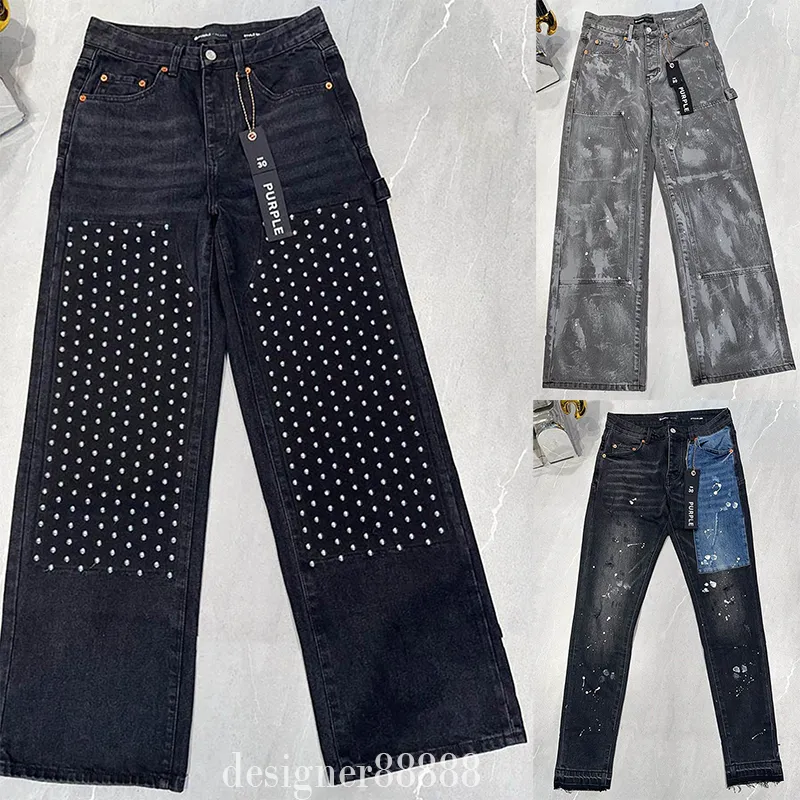 2024 Neueste Stile Lila Jeans Herren Damen Hochwertige Designer-Jeans Mode Distressed Ripped Bikers Damen Denim Cargo Für Männer Schwarze Hosen Lila Markenjeans