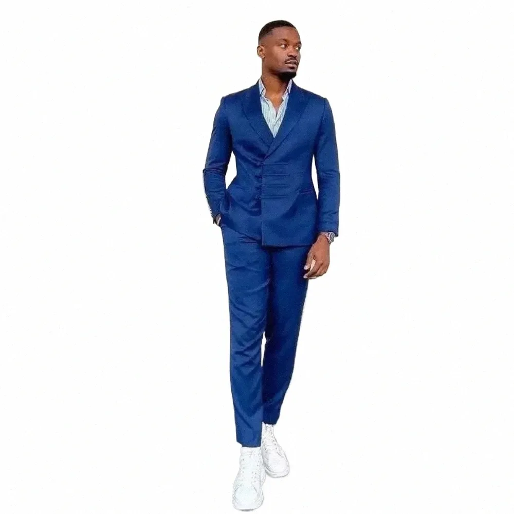 NOWY DESICHAN MĘŻCZYZNA SUITS BLUE PELL SET TERNO PEAT LAPEL Dwuzroczny Kostium na imprezę PROM 2 -częściowe spodnie z kurtką Slim Fit V2gi#