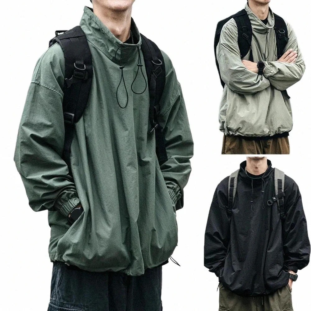 Men's Cargo Jacket: Half Turtleneck, Elastic Cuffs, Drawstring Versatile  Travel Jacket for Men Lightweight Stylish Outdoor Coat