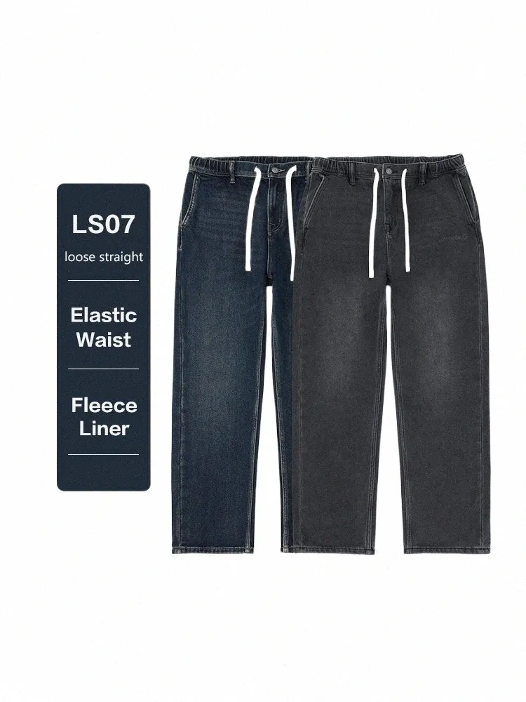 Simwood 2023 Automne Hiver Nouveau 13oz Lâche Droite Jeans Hommes Chaud Doublure Polaire Taille Élastique Mer Vintage Denim Pantalon S8OU #